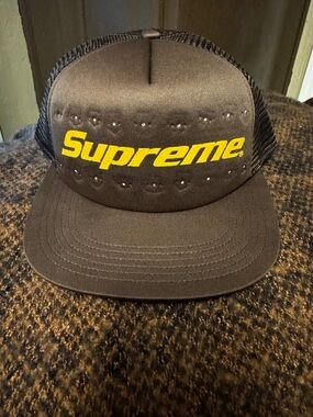 Supreme Brown Hat with Yellow Logo Trucker